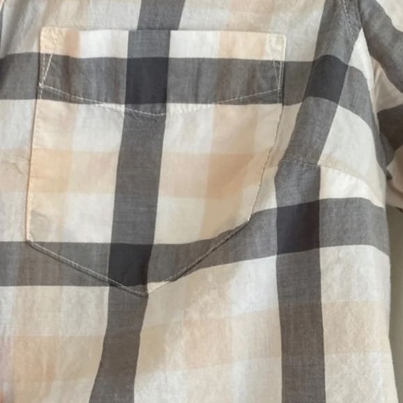 Old Navy button down plaid shirt. White, dark gray, and peach. Medium - Picture 3 of 10
